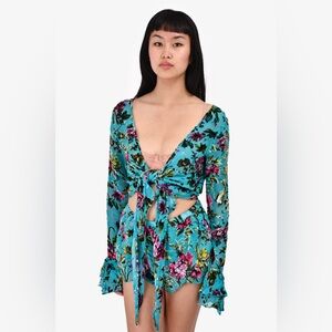 RAT AND BOA TURQUOISE FLORAL WRAP TOP SET